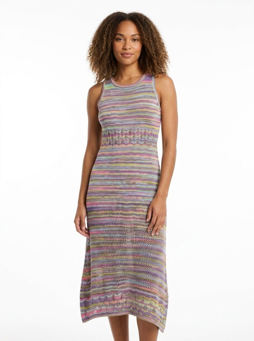 Sfizio Maxi Dress Womens 6 Multicolor Striped Crochet Knit Sleeveless Italy Made